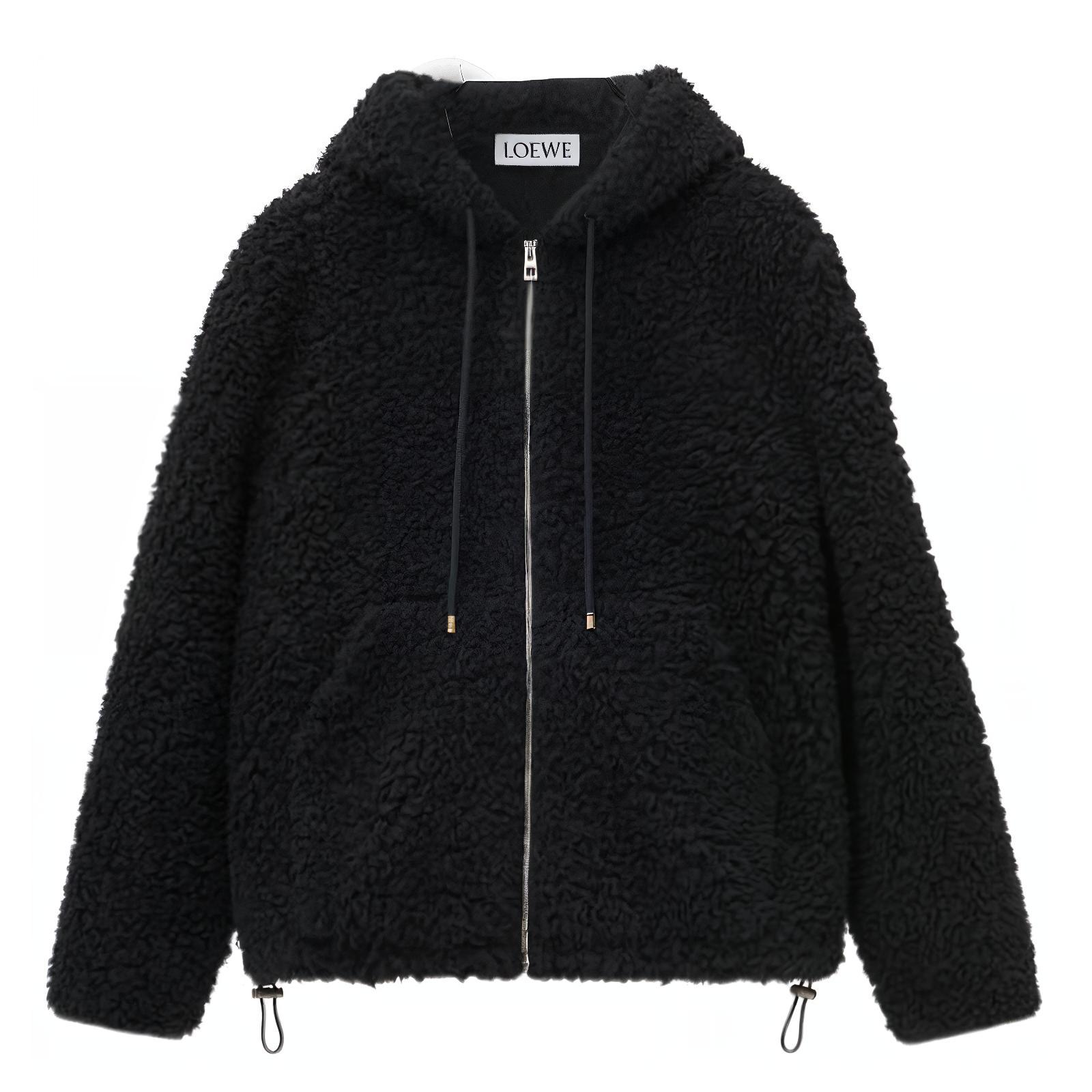 LOEWE SS24 Black Solid Color Zip-Up Hoodie Jacket for Men HSM1Y02X06-1100