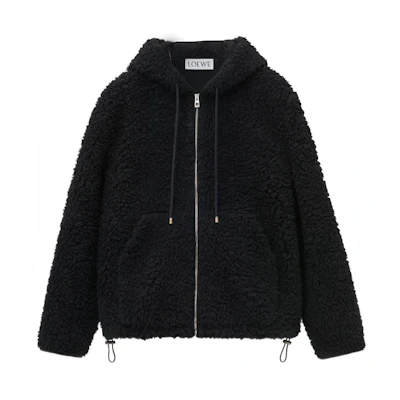 LOEWE SS24 Black Solid Color Zip-Up Hoodie Jacket for Men HSM1Y02X06-1100