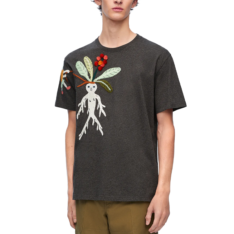Shop LOEWE SS24 Graphic Embroidered Relaxed Fit Crewneck T-Shirt Men Deep Grey. H526Y22XAK-8472