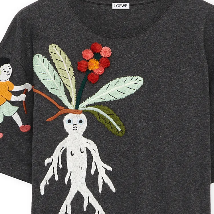 Sizing LOEWE SS24 Graphic Embroidered Relaxed Fit Crewneck T-Shirt Men Deep Grey. H526Y22XAK-8472