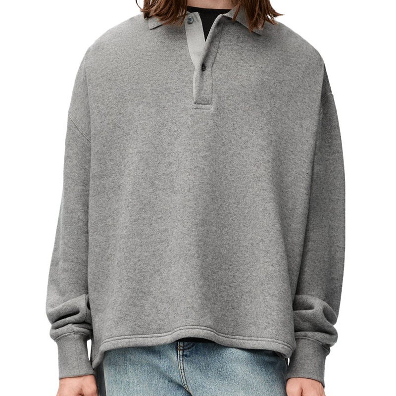 LOEWE SS24 Oversized Asymmetric Button Polo Shirt Men’s Lead Gray. H526Y23X44-1680