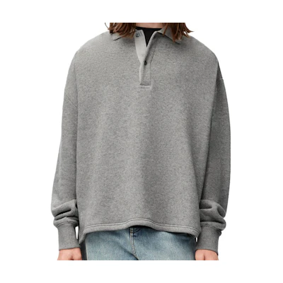 LOEWE SS24 Oversized Asymmetric Button Polo Shirt Men’s Lead Gray. H526Y23X44-1680