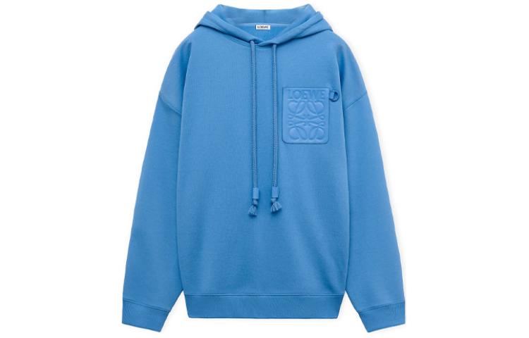 LOEWE SS24 Solid Color Loose Fit Hoodie with Pocket Sea Blue - Men’s. H526Y25X30-5012