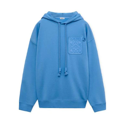 LOEWE SS24 Solid Color Loose Fit Hoodie with Pocket Sea Blue - Men’s. H526Y25X30-5012