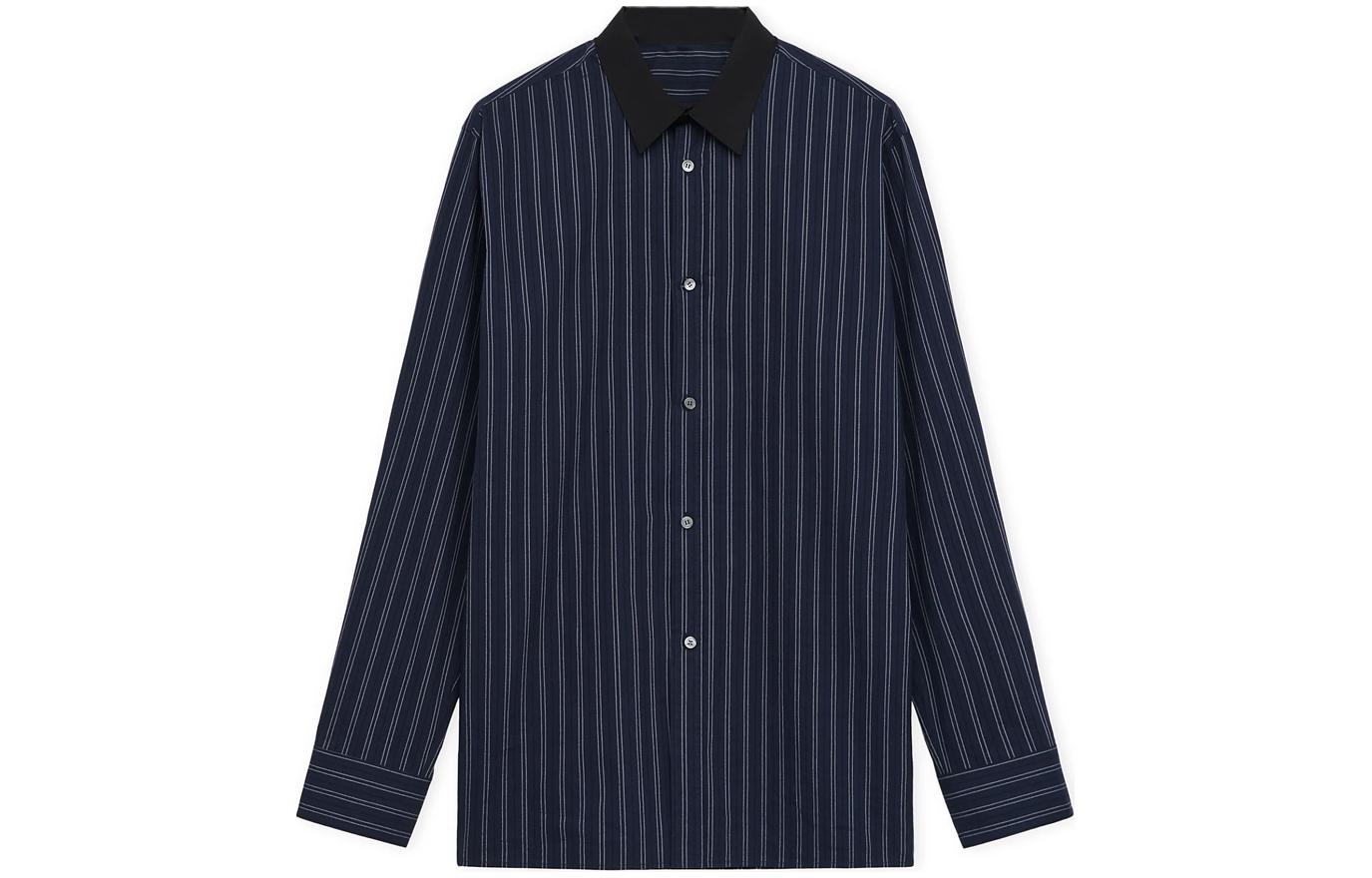LOEWE SS24 Striped Single-Breasted Point Collar Shirt Navy  Shirt. H526Y05X26-6685