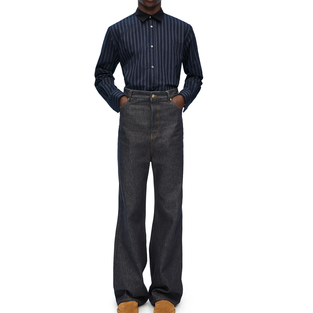 Shop ロエベ SS24 ストライプ シングルブレスト ポイントカラーシャツ ネイビー. H526Y05X26-6685