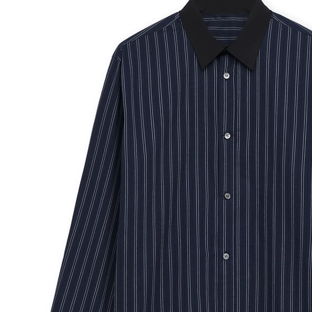Sizing ロエベ SS24 ストライプ シングルブレスト ポイントカラーシャツ ネイビー. H526Y05X26-6685