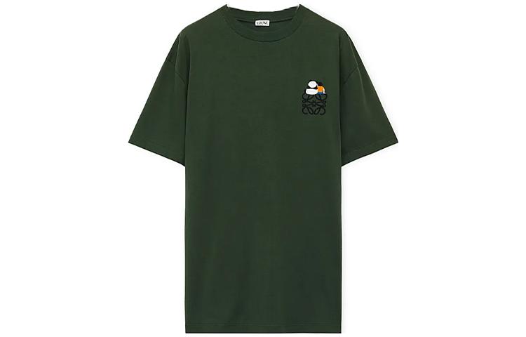 LOEWE SS24 x Suna Fujita Panda Embroidered Loose Fit T-Shirt Military Green. H526Y22XB4-8522