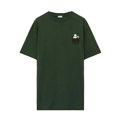 LOEWE SS24 Suna Fujita Panda Embroidered Loose Fit T-Shirt Military Green. H526Y22XB4-8522