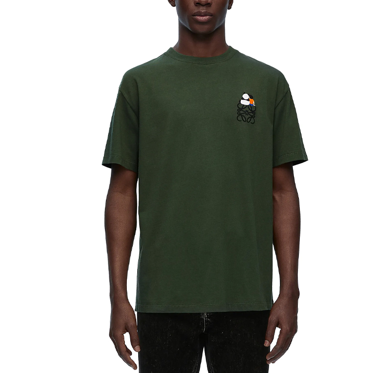 Shop LOEWE SS24 x Suna Fujita 刺繡熊貓寬鬆版T恤 軍綠色。 H526Y22XB4-8522