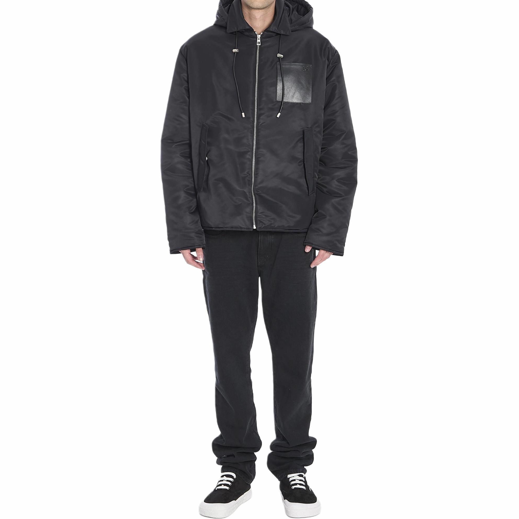 Shop LOEWE SS25  Black Solid Zip-Up Hooded Jacket H526Y02WAD-1100