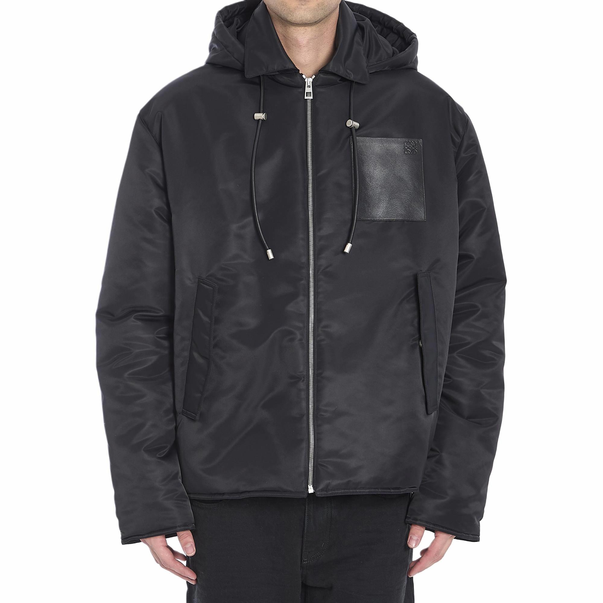 Purchase LOEWE SS25  Black Solid Zip-Up Hooded Jacket H526Y02WAD-1100
