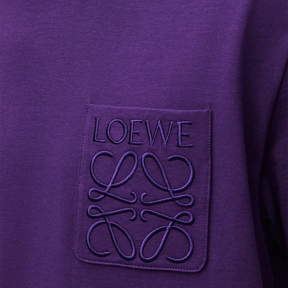 Details for Camiseta LOEWE SS25 Holgada Logo Bordado Bolsillo Rosa Púrpura. H526Y22XBC-6160