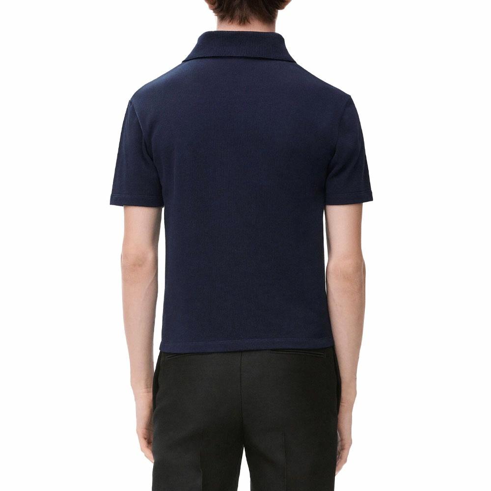 Shop ロエベ SS25 ネイビーブルー ロゴ刺繍 ポロシャツ H526Y23X74-5190