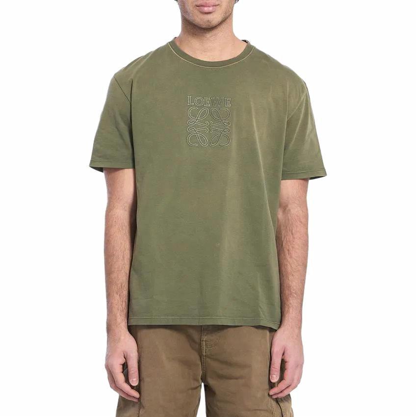 Shop ロエベ SS25 オーバーサイズ レター クルーネック グリーン Tシャツ H526Y22XBN-4160