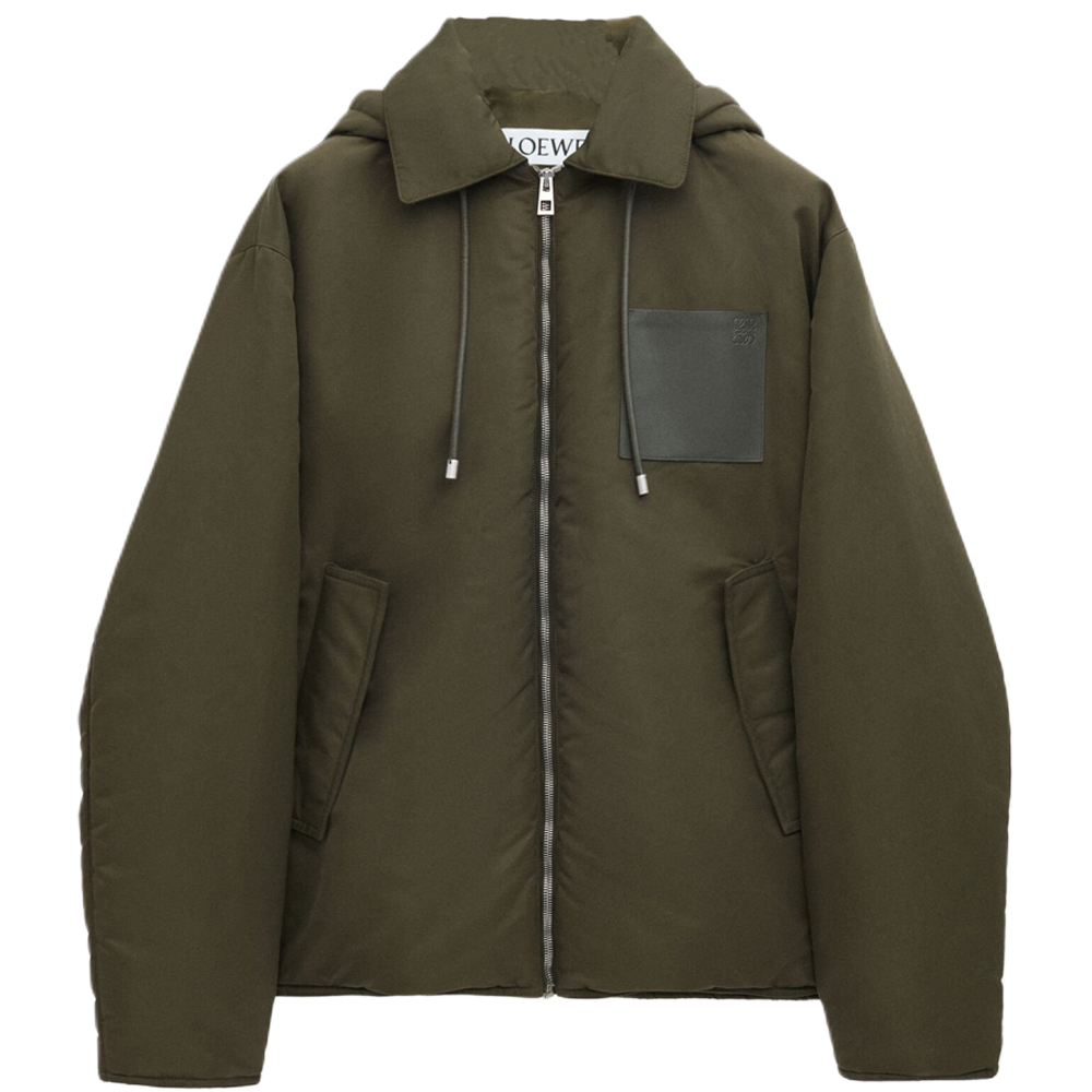 LOEWE SS25 Khaki Green Solid Color Hooded Pocket Jacket for Men H526Y02WAD-4160