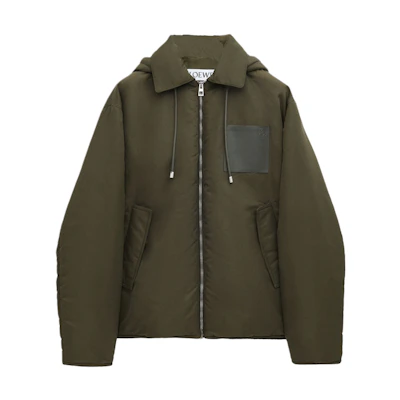 LOEWE SS25 Khaki Green Solid Color Hooded Pocket Jacket for Men H526Y02WAD-4160