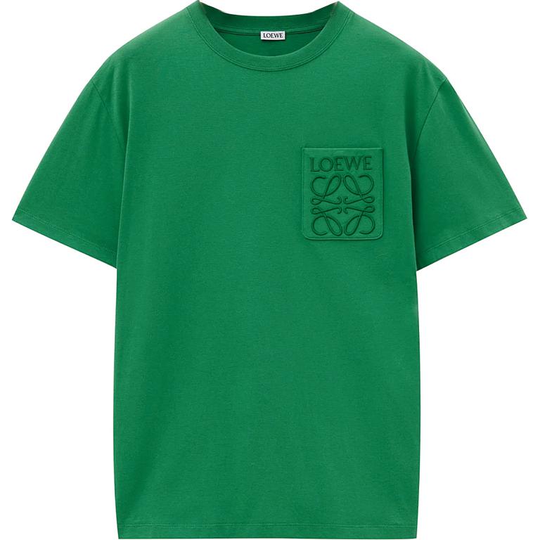 Order ロエベ SS25 ロゴ刺繍 ルーズフィット クルーネックTシャツ テニスグリーン H526Y22XBC-5855