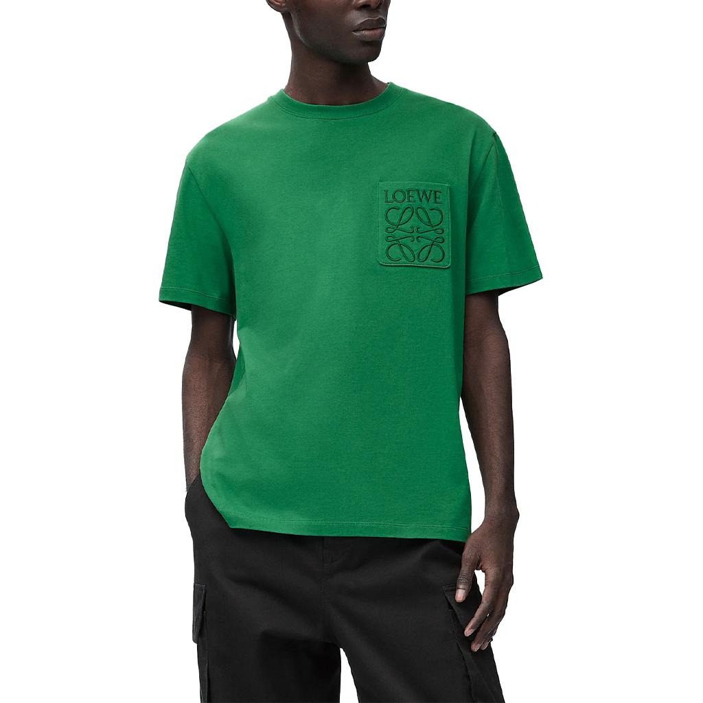 Lookbook ロエベ SS25 ロゴ刺繍 ルーズフィット クルーネックTシャツ テニスグリーン H526Y22XBC-5855