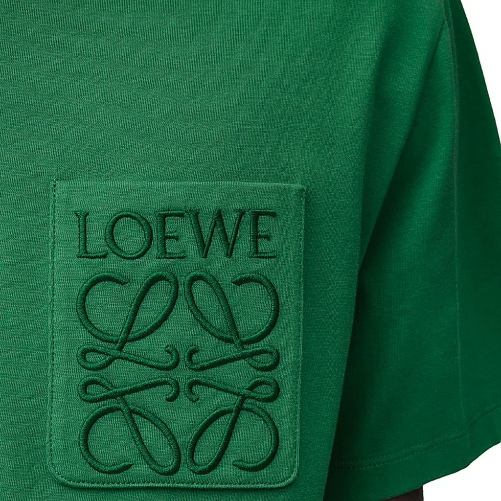 Details for ロエベ SS25 ロゴ刺繍 ルーズフィット クルーネックTシャツ テニスグリーン H526Y22XBC-5855