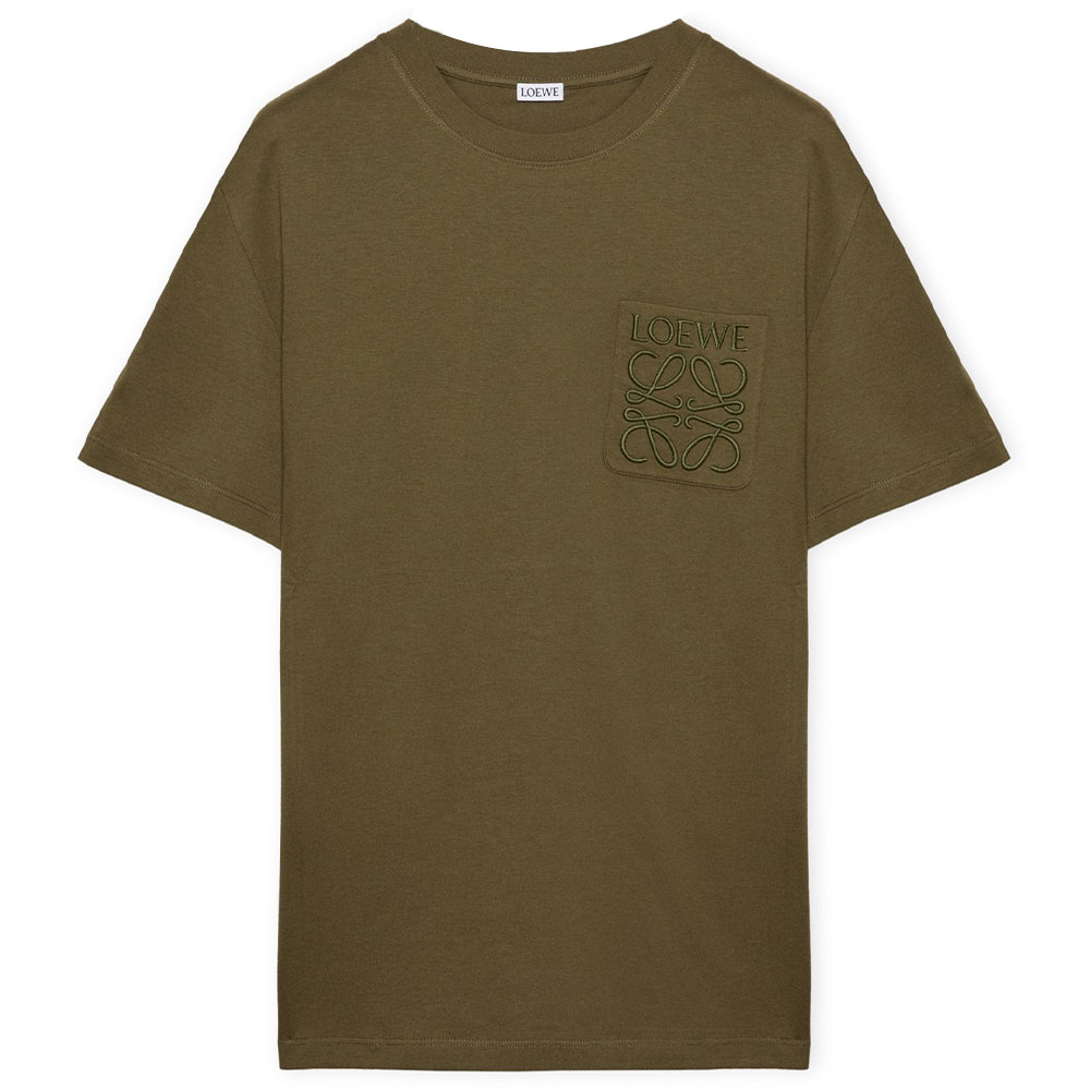 LOEWE SS25 Logo Print Crewneck Short Sleeve T-Shirt Khaki Green Men’s. H526Y22XBC-4160