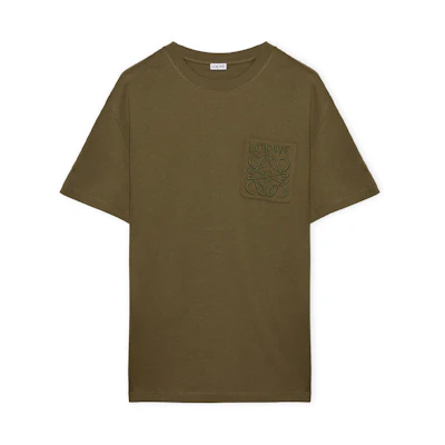 LOEWE SS25 Logo Print Crewneck Short Sleeve T-Shirt Khaki Green Men’s. H526Y22XBC-4160