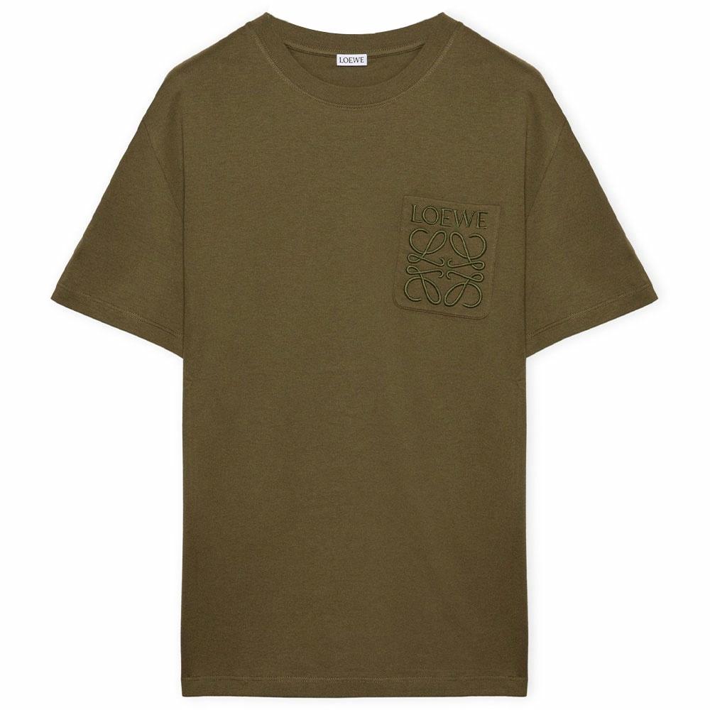 Order ロエベ SS25 ロゴプリント クルーネック 半袖 Tシャツ カーキグリーン メンズ. H526Y22XBC-4160