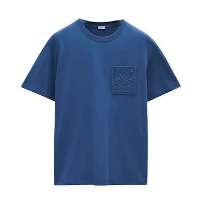 LOEWE SS25 Solid Color Logo Embroidered Crewneck T-Shirt Blue Men’s Tee. H526Y22XBC-1789