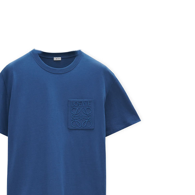 Sizing LOEWE SS25 Baju Crewneck Logo Sulam Biru Lelaki. H526Y22XBC-1789