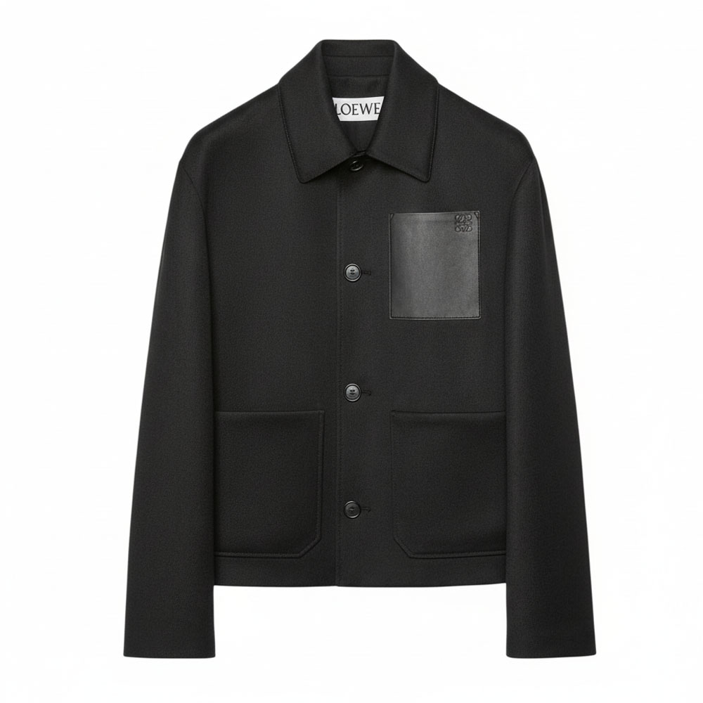 LOEWE SS26  Black Logo Embossed Patchwork Long Sleeve Jacket H526Y02W93-1100