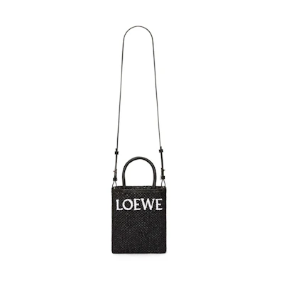 LOEWE Standard A5 Tote Bag In Raffia Black/White