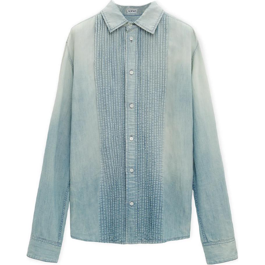 LOEWE Striped Denim Long Sleeve Shirt Bleached Indigo Blue -  Casual Fit H526Y1DW03-5825