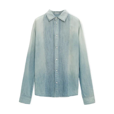 LOEWE Striped Denim Long Sleeve Shirt Bleached Indigo Blue - Casual Fit H526Y1DW03-5825