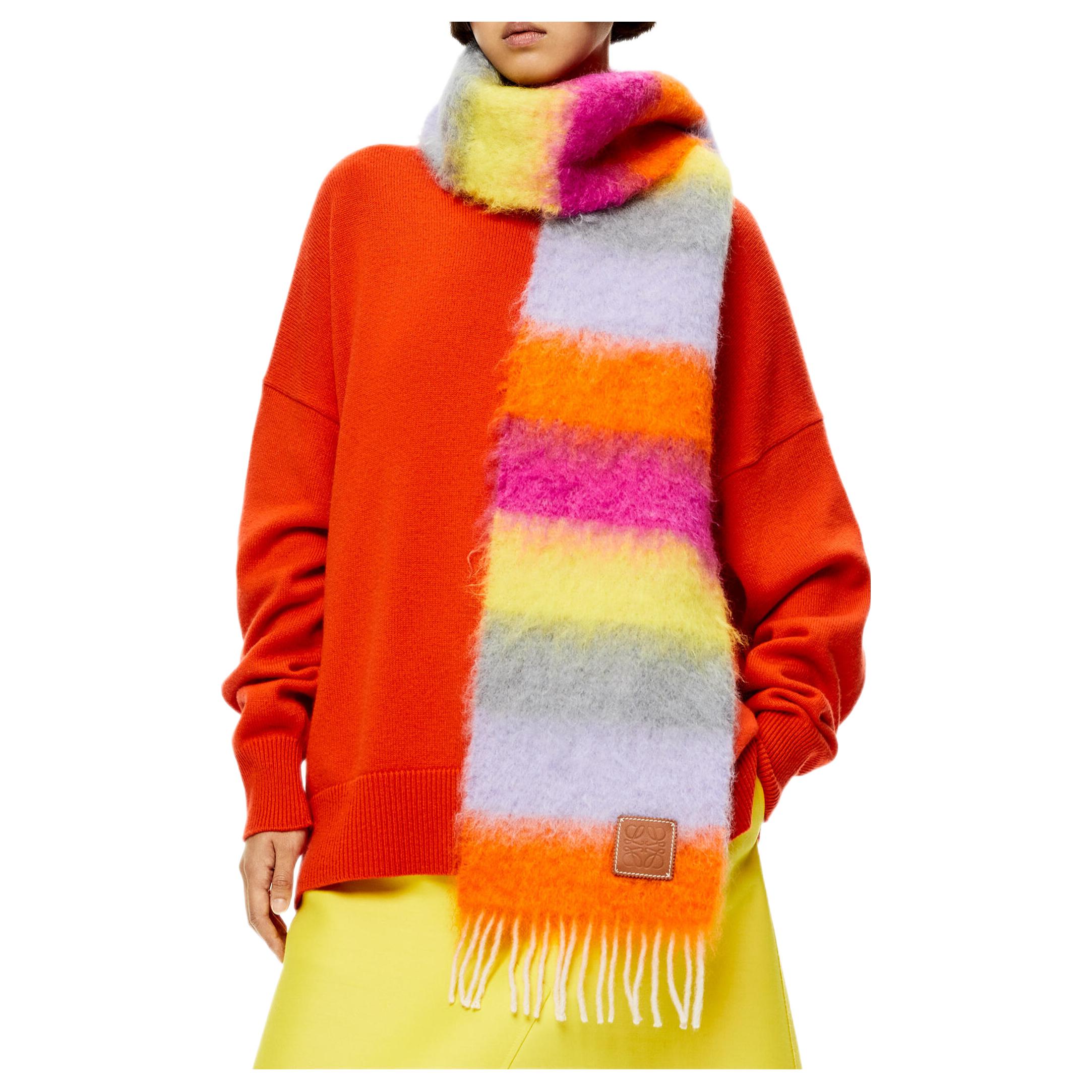 Shop LOEWE 条纹多色马海毛围巾 情侣款式 男女通用. F655257X15-9139