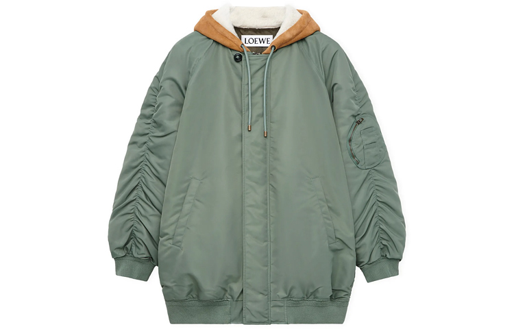 LOEWE Two-Tone Drawstring Hooded Jacket Deep Forest Green H526Y01WBJ-4700