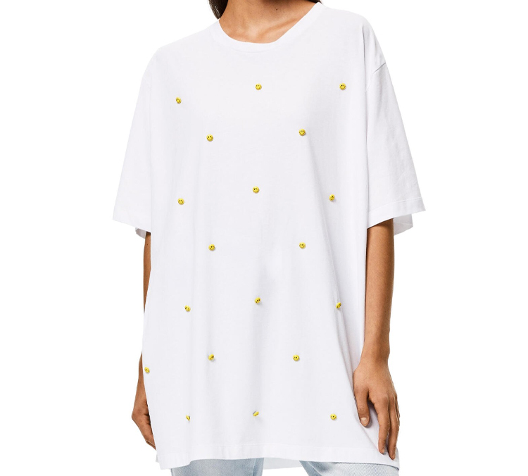 LOEWE Unisex Smiley Face Button Loose White T-Shirt S616341X70-2100 圖 3