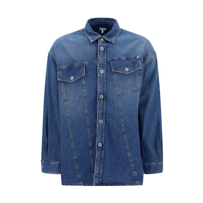 LOEWE Washed Denim Button-Up Shirt Blue FW22 Long Sleeve Casual Top H526Y05X17-5380