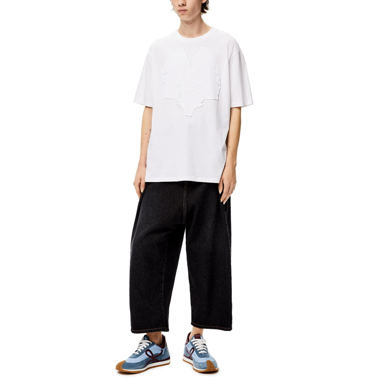 Lookbook ロエベ ホワイト エレファント刺繍デザイン付きコットンTシャツ H526Y22J14-2100