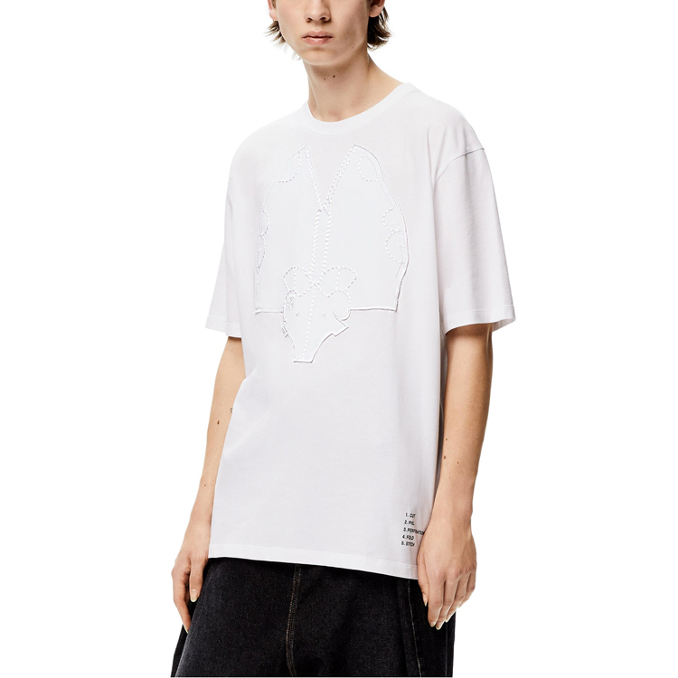 Purchase ロエベ ホワイト エレファント刺繍デザイン付きコットンTシャツ H526Y22J14-2100