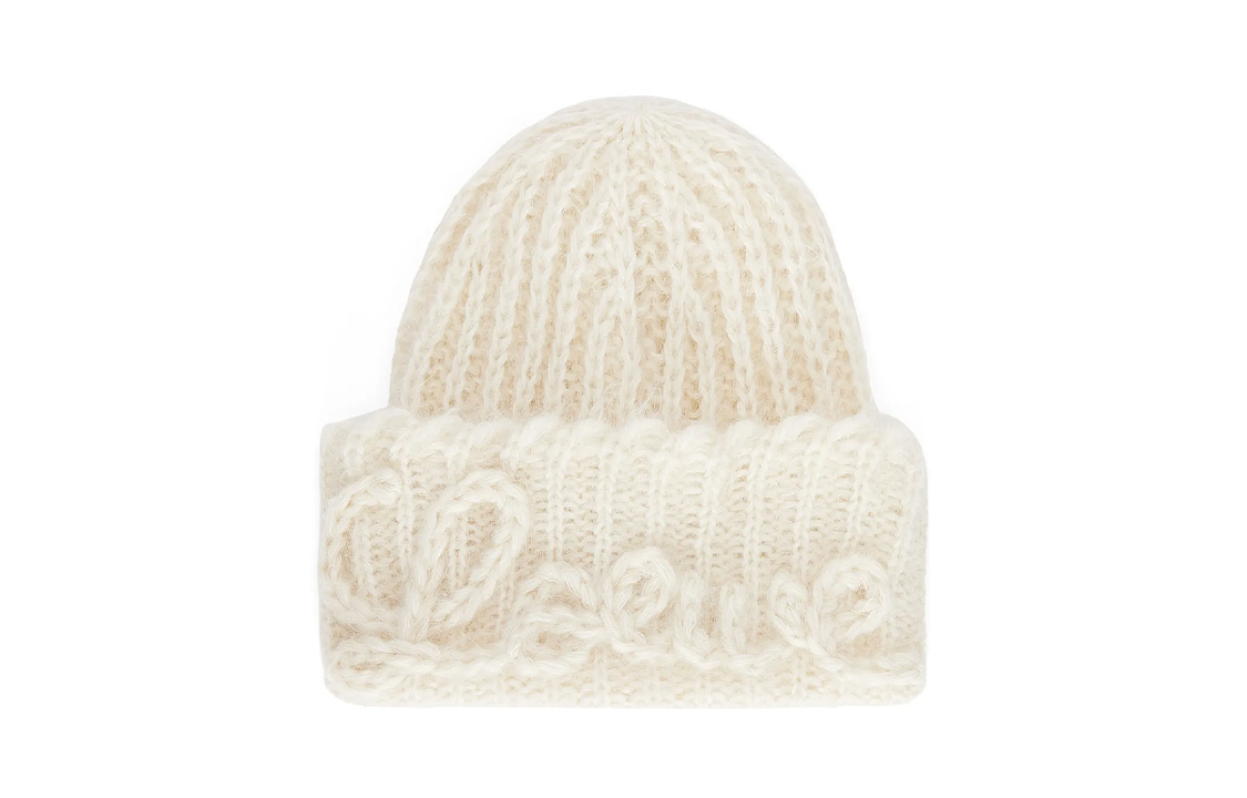 Order LOEWE White Knitted Wool Beanie Unisex Couple Style F811487X36