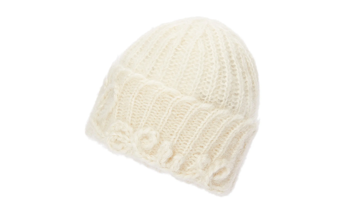 Shop LOEWE White Knitted Wool Beanie Unisex Couple Style F811487X36
