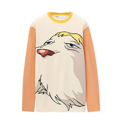 LOEWE Howl's Moving Castle SS23 Beige Cartoon Print Unisex Long Sleeve T-Shirt. SB44Y22X13-2140