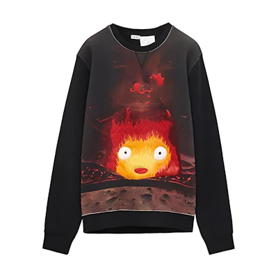 LOEWE Howl's Moving Castle SS23 Black Flame Print Unisex Sweatshirt. SB44Y25X05-1489