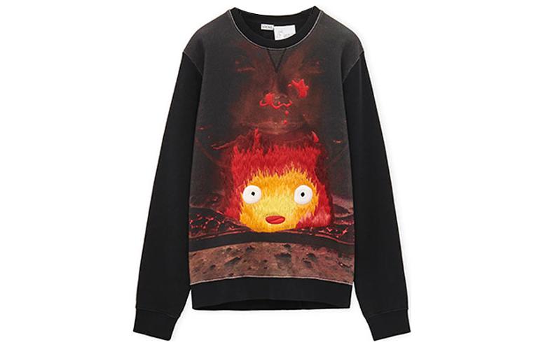 Order LOEWE x Howl''s Moving Castle SS23 Baju Hitam Cetakan Api Unisex. SB44Y25X05-1489