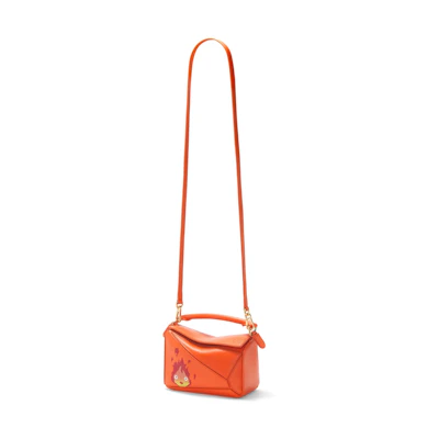 LOEWE x Howls Calcifer Mini Puzzle Bag In Satin Calfskin Orange