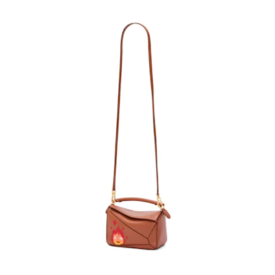 LOEWE x Howls Calcifer Mini Puzzle Bag In Satin Calfskin Rust