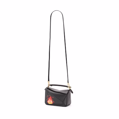 LOEWE x Howls Calcifer Mini Puzzle Bag In Satin Calfskin And Crystal Black