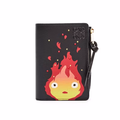 LOEWE x Howls Calcifer Slim Zip Bifold Wallet In Satin Calfskin Black
