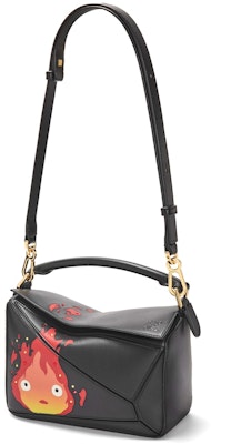 LOEWE x Howls Calcifer Small Puzzle Bag In Satin Calfskin And Crystal Black Buy LOEWE x Howls Calcifer Small Puzzle Bag In Satin Calfskin And Crystal Black