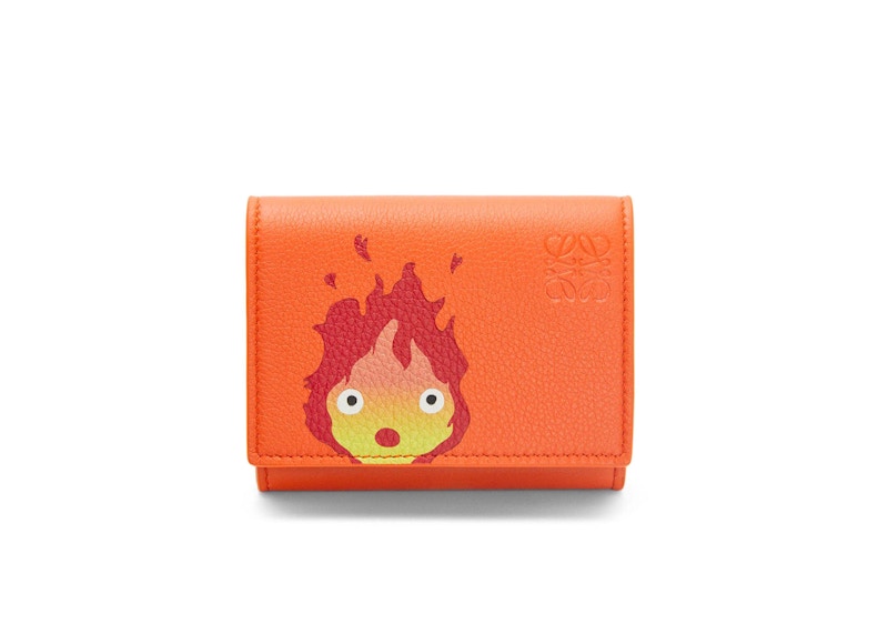 LOEWE x Howls Calcifer Trifold Wallet In Classic Calfskin Orange